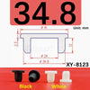 Black and white silicone rubber hole plugs shown with dimensions for sealing