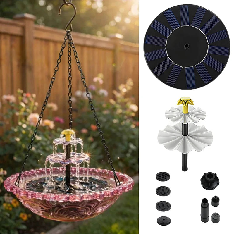 Solar Hanging Bird Bath Fountain with Glass Bowl