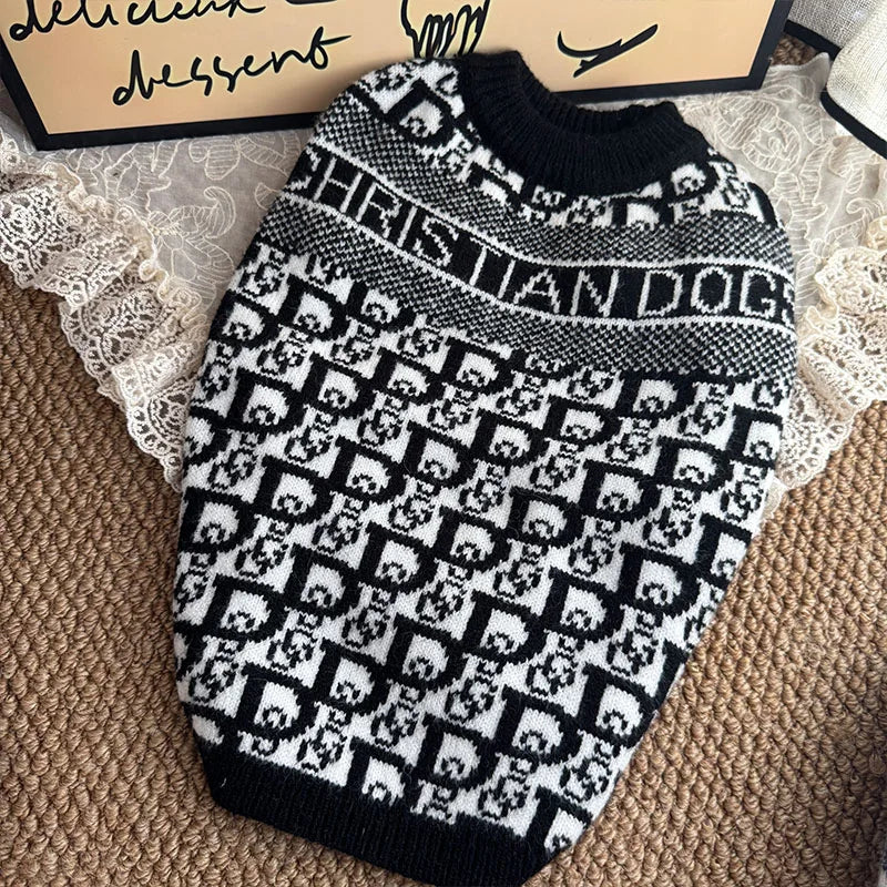 Knitted Cotton Dog Sweater with Letter Pattern