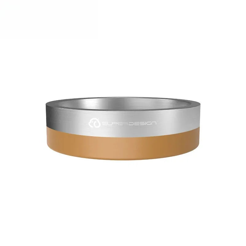 Stainless steel insulated dog bowl with a copper-colored non-skid base.