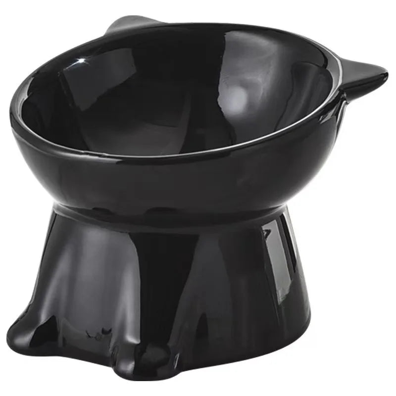Elegant Elevated Pet Bowls Set - Anti-Slip, Wide Base (Black / White)