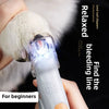 A hand holds a pet nail clipper with an LED light, demonstrating how to find the bleeding line for beginners.