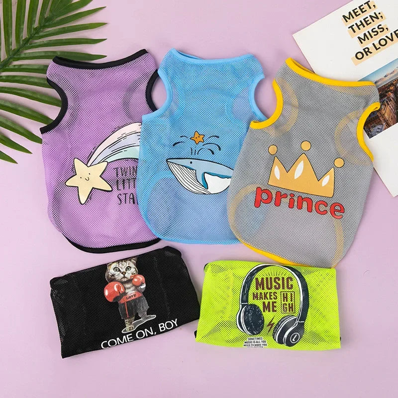 Breathable Mesh Pet Vest with Cute Cartoon Print