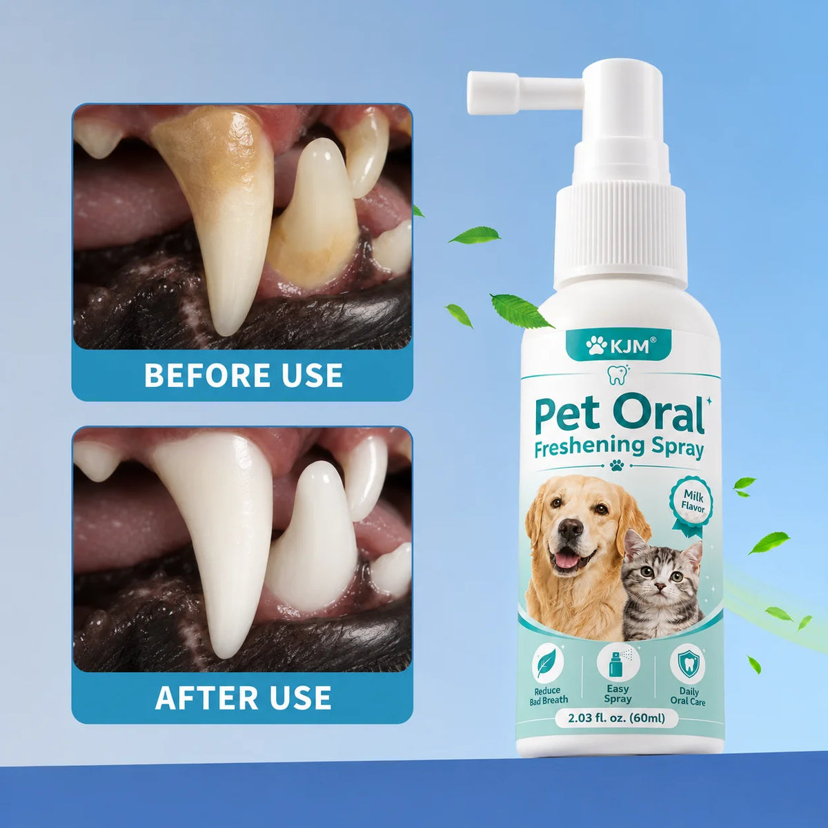 2-in-1 Pet Dental Spray for Fresh Breath & Tartar Control