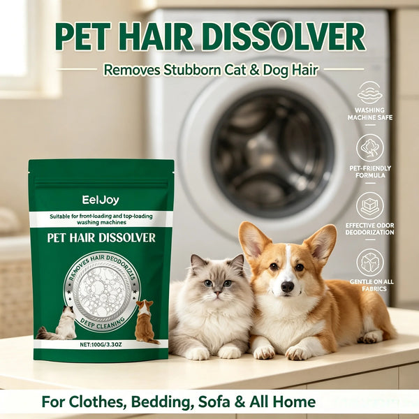 Green powder pet hair dissolver for removing stubborn cat and dog hair from fabrics