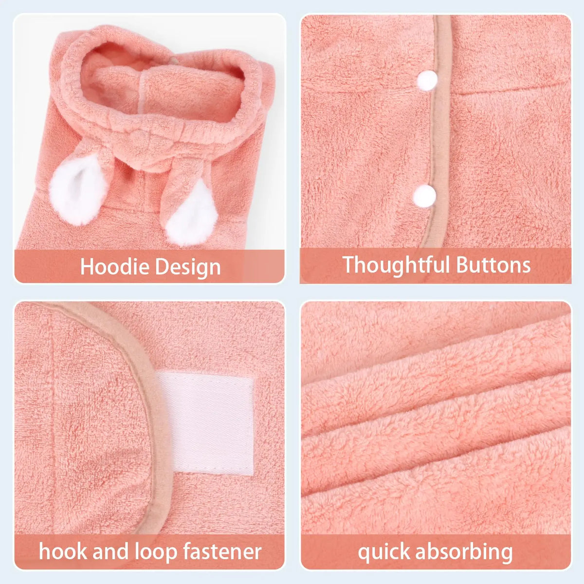 Adjustable Hooded Pet Bathrobe – Quick-Dry Microfiber Dog & Cat Towel