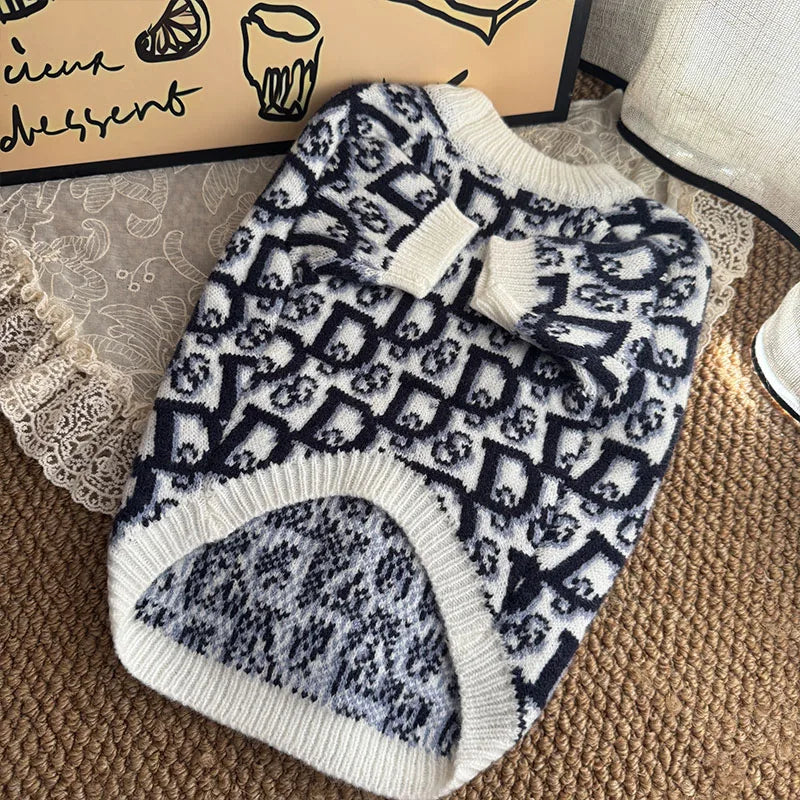 Knitted Cotton Dog Sweater with Letter Pattern