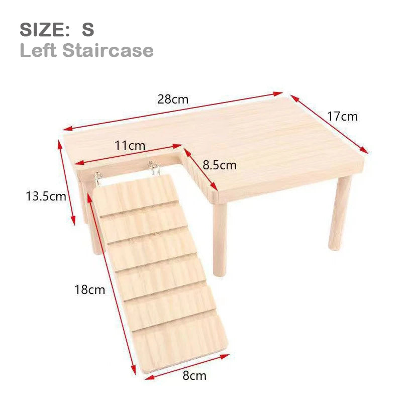 L-Shaped Wooden Hamster Platform with Stairs