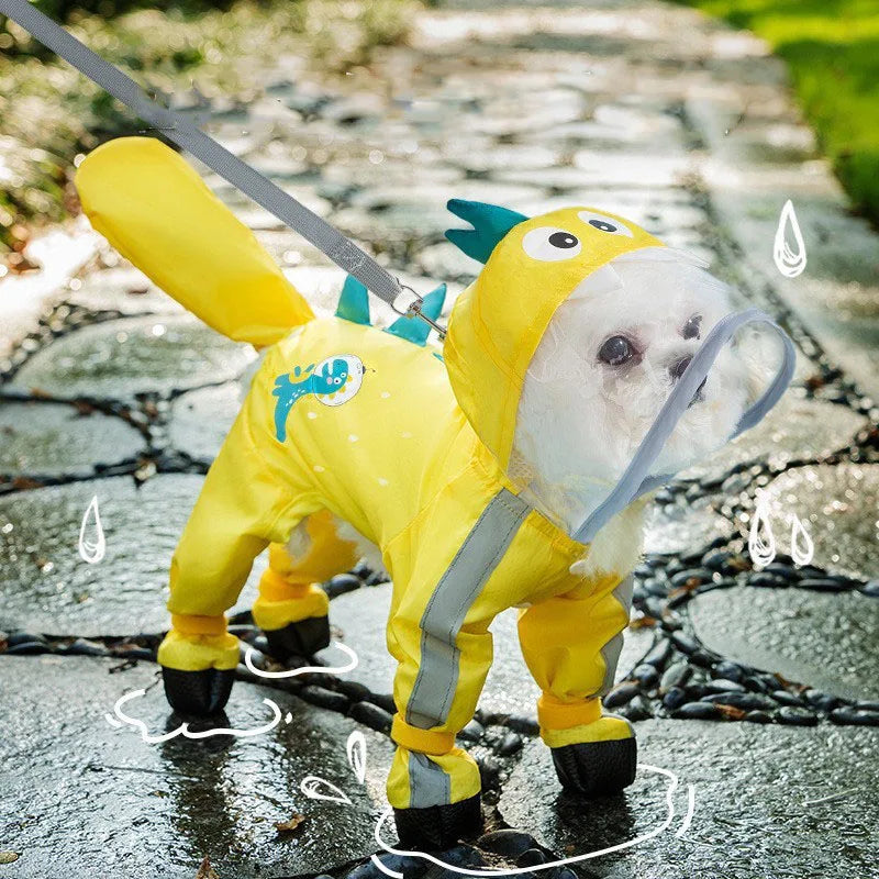 Small Dog Full-Body Raincoat with 4-Leg Coverage