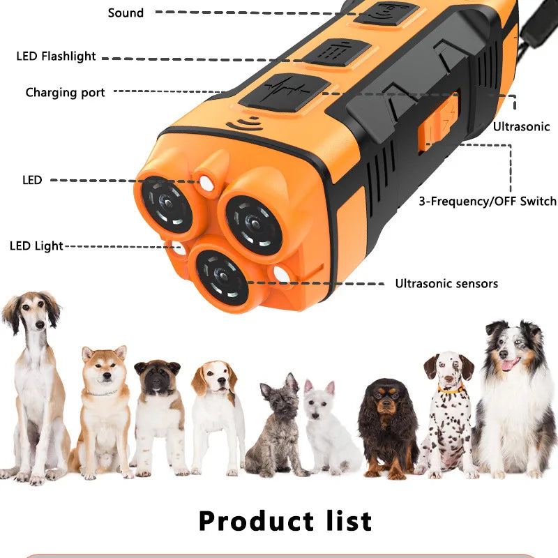 Rechargeable Ultrasonic Dog Bark Deterrent with LED Light