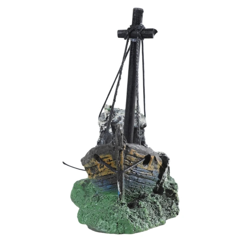 Aquarium Sunken Ship Decoration Resin Fishtank Ornament 12.5x6x10 cm