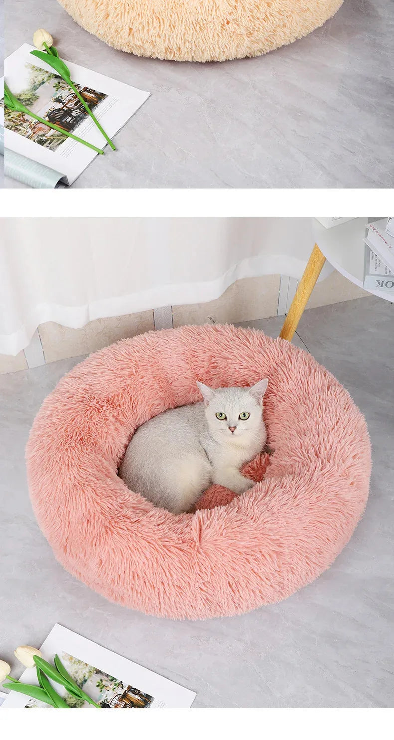 Cozy Plush Round Pet Bed with Detachable Washable Cover