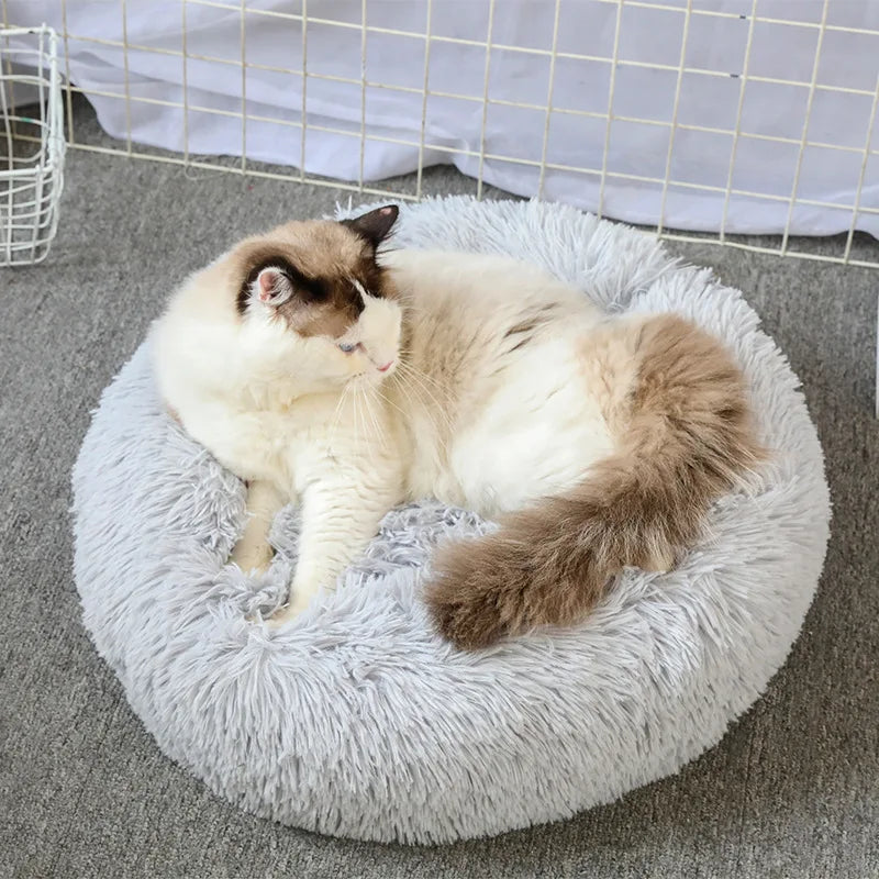 Lit Donut en Peluche Confortable pour Chat