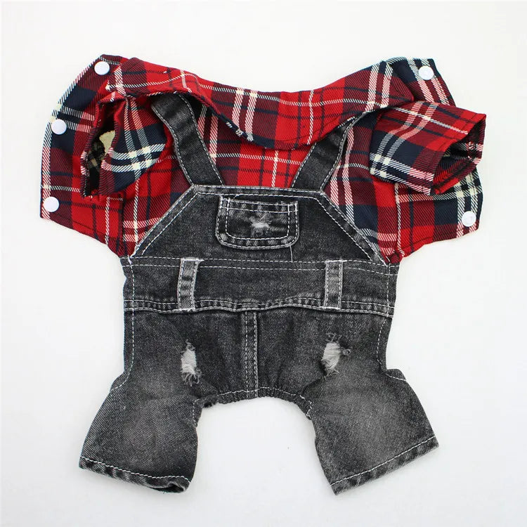 Classic Plaid Denim Jumpsuit for Small Dogs
