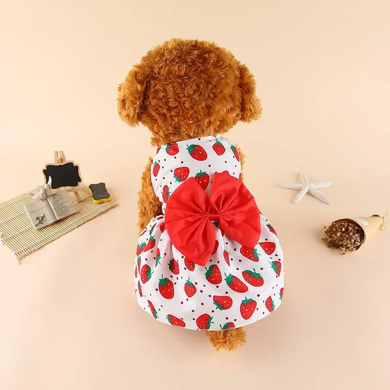 Princess-Style Summer Dog Dress with Bow for Small Breeds