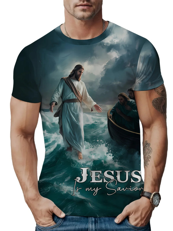 Faith-Inspired Graphic Crew Neck Tee for Men