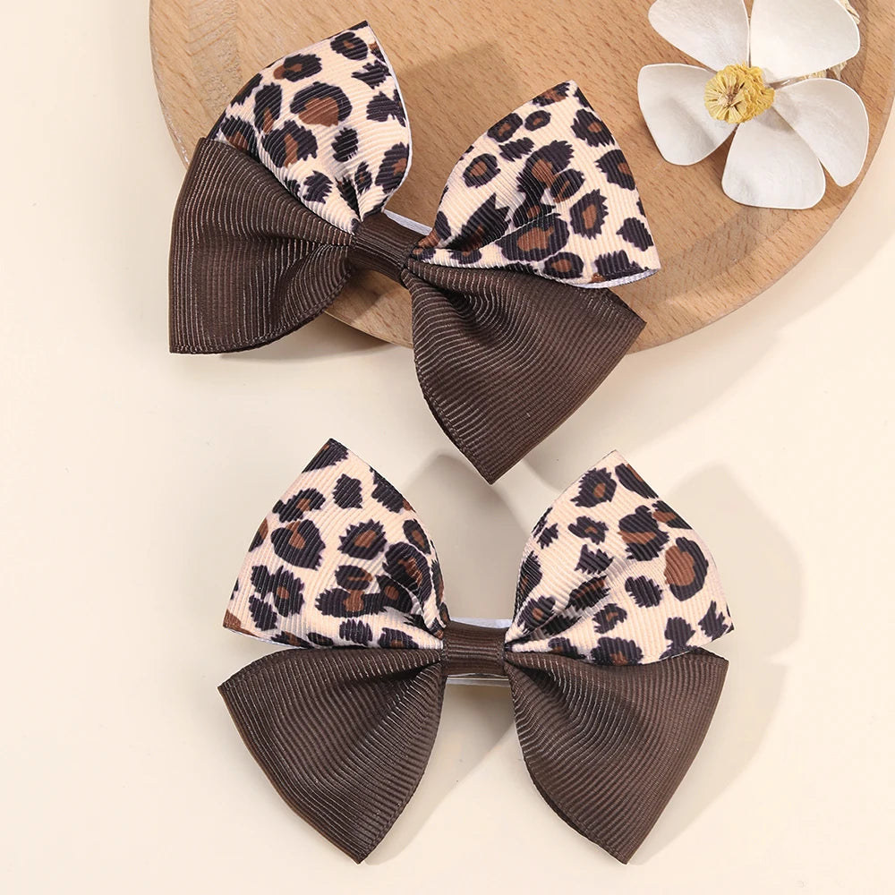 Leopard Bow Hair Clips for Girls - Set of 2