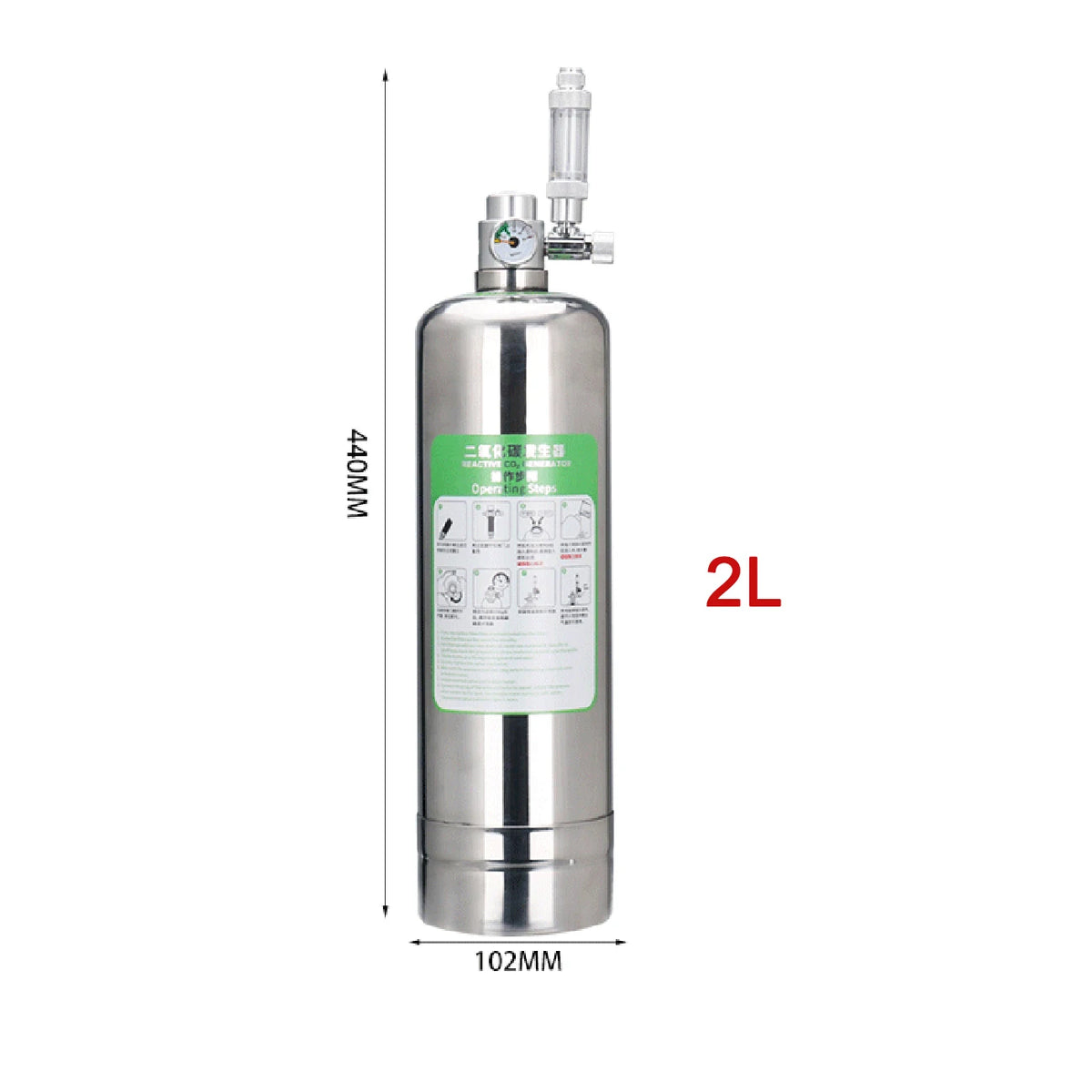 Edelstahl-Aquarium CO2-Generatorzylinder mit Regler und Schlauch