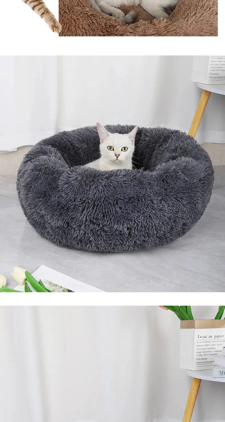 Cozy Plush Round Pet Bed with Detachable Washable Cover