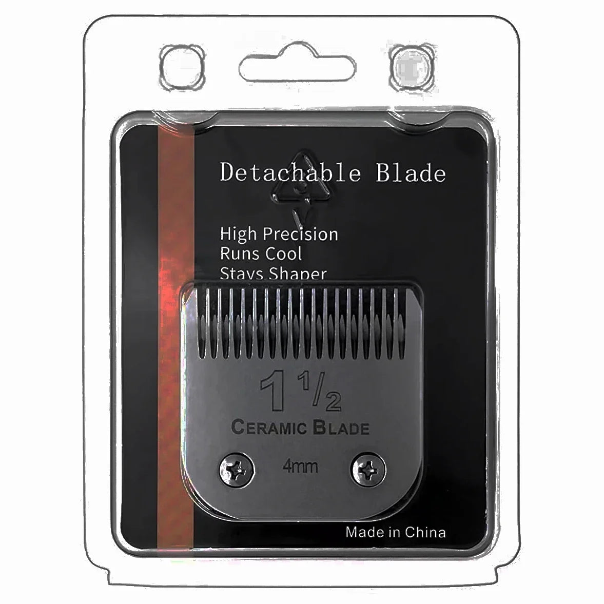 A black detachable ceramic blade for a pet clipper, featuring a 1 1/2 inch blade and a 4mm size.