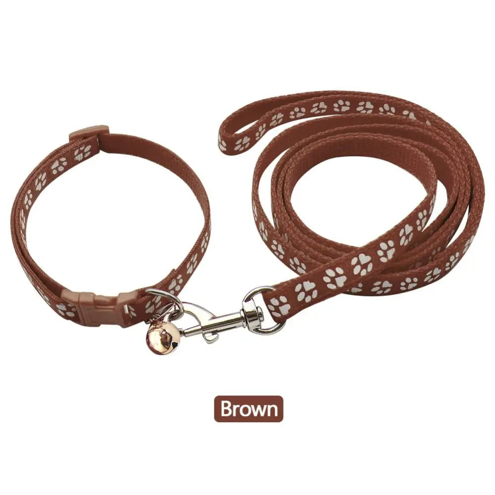 Brown breathable pet walking lead with an adjustable collar featuring a patterned strap and metal clip.