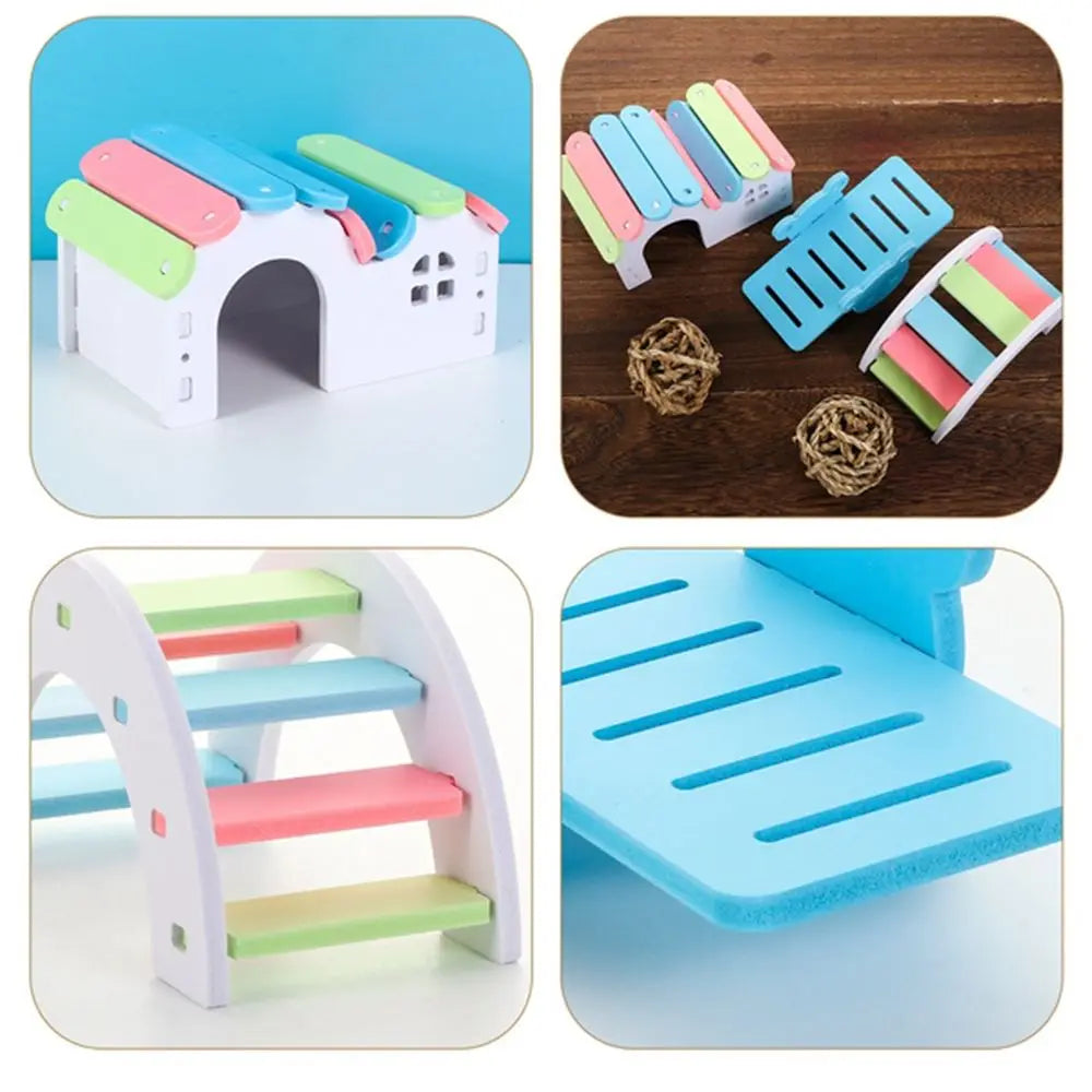 Rainbow Staircase Wooden Hamster House with DIY Assembly Kit