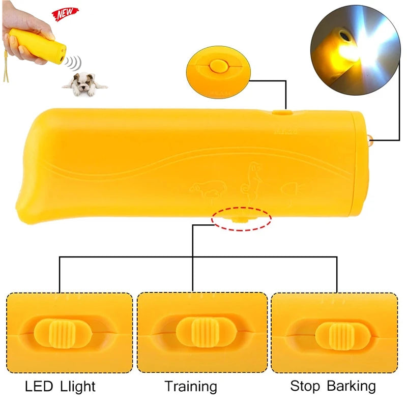 Ultrasonic Dog Repeller with LED Flashlight - 3 in 1 Bark Deterrent