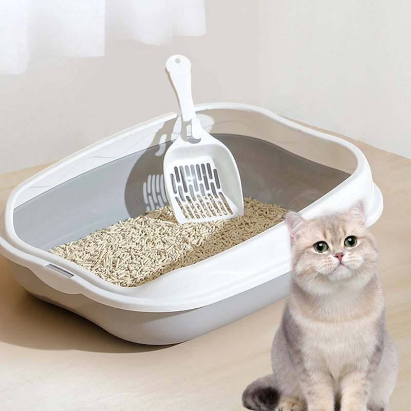 Halboffene Katzentoilette mit Spritzschutz