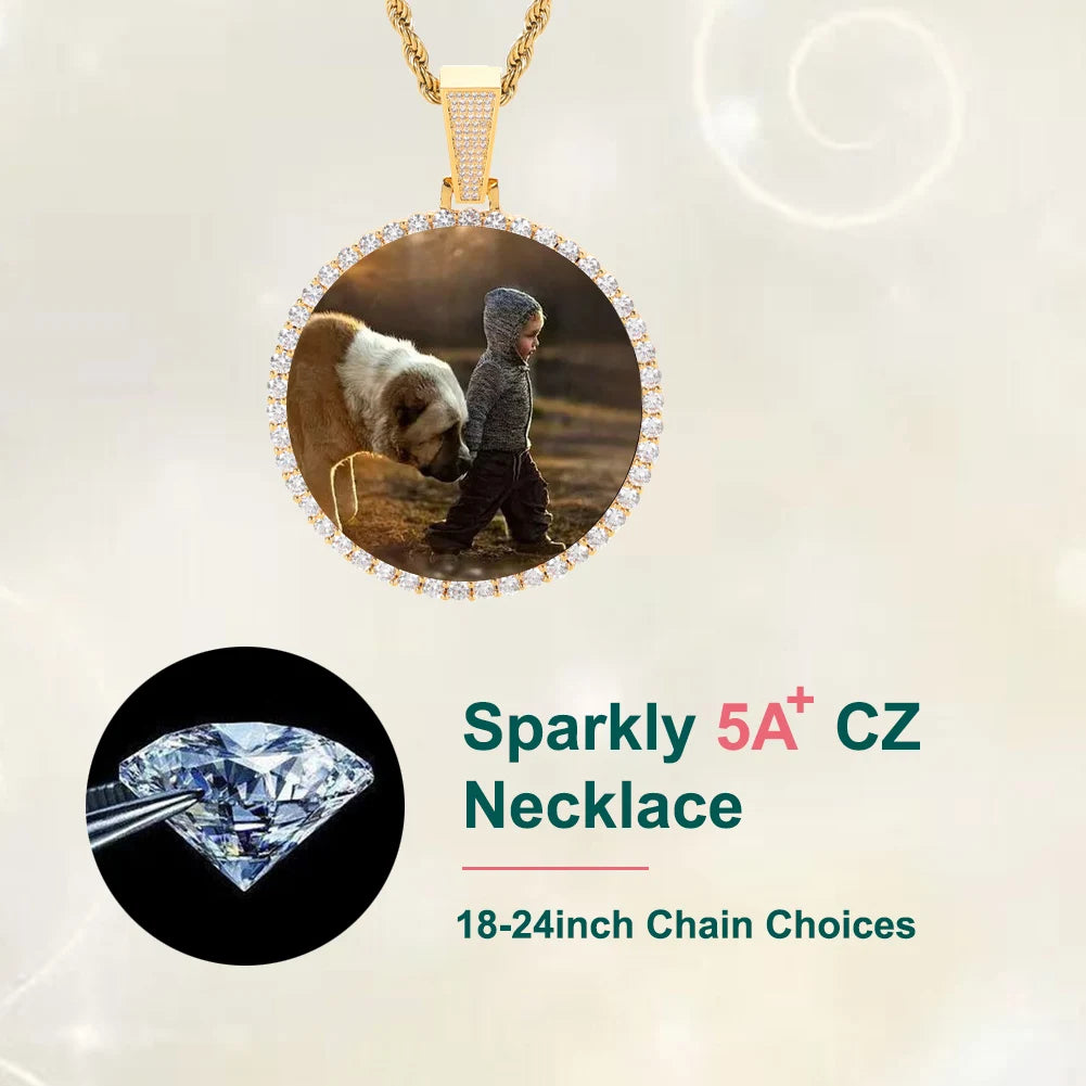 Custom Photo Medallion Pendant Necklace in 18k Gold Finish