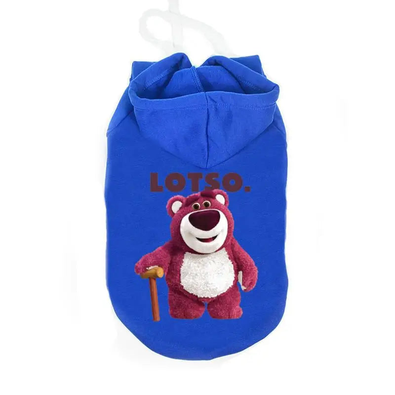Chaqueta con capucha azul real con diseño de oso de dibujos animados.