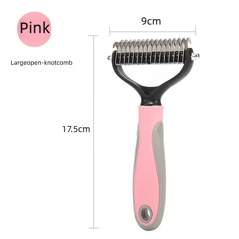 Pink large-open comb pet grooming brush for dogs and cats