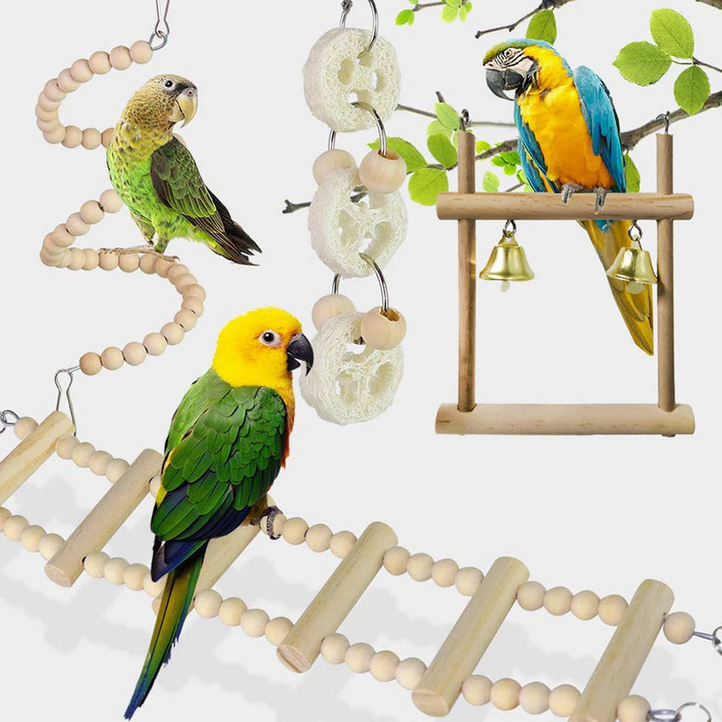 Ensemble de Jouets en Bois pour Oiseaux avec Balances et Clochettes