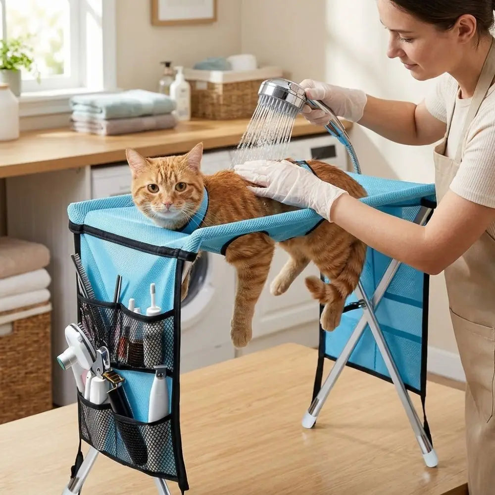 Foldable Pet Grooming Hammock with Quick-Dry Mesh
