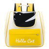 Sac à dos panoramique jaune et blanc pour animaux avec une poche avant noire.