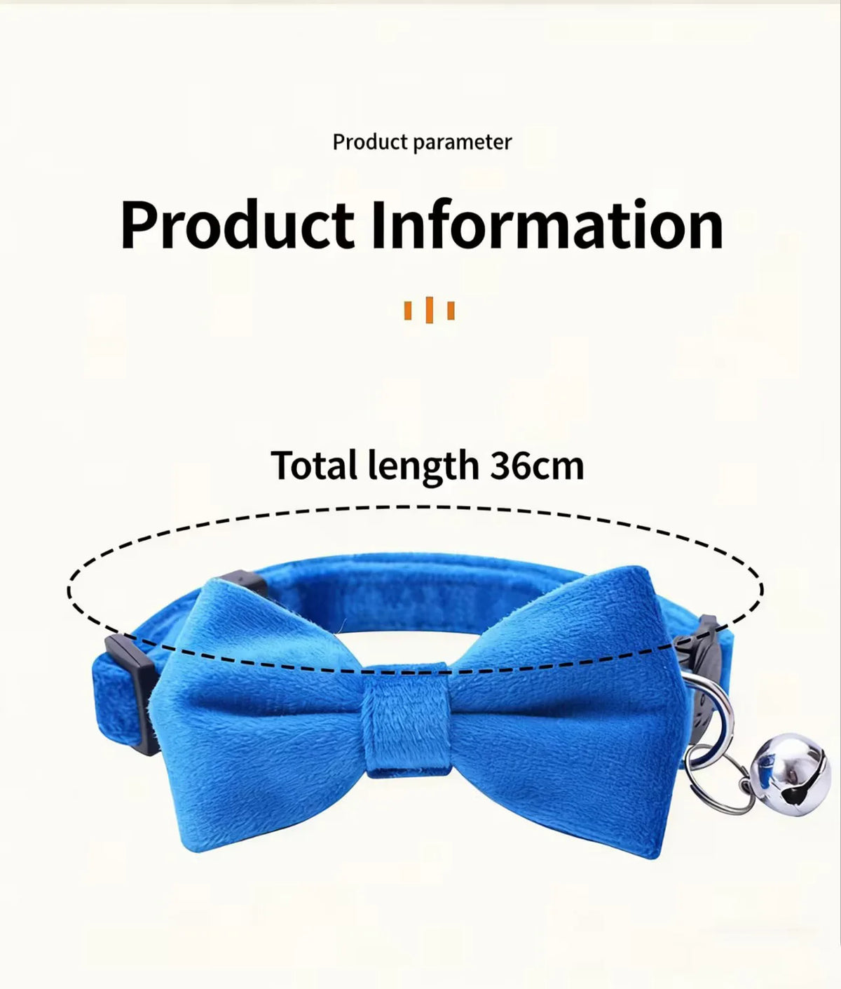 A bright blue adjustable breakaway cat collar featuring a bow tie and a silver bell.