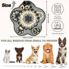 A gray pet sniffing training blanket with various textured surfaces for dogs, shown next to different sized dogs.
