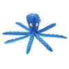 A bright blue squeaky octopus plush toy with crinkle legs.