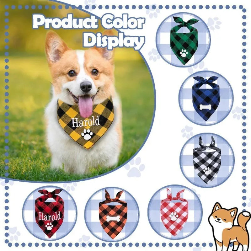 Custom Name Plaid Cotton Dog Bandana