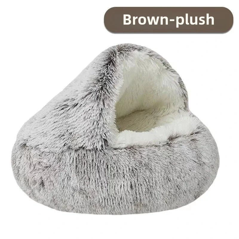 Lit Semi-Ouvert en Peluche pour Chats et Chiens