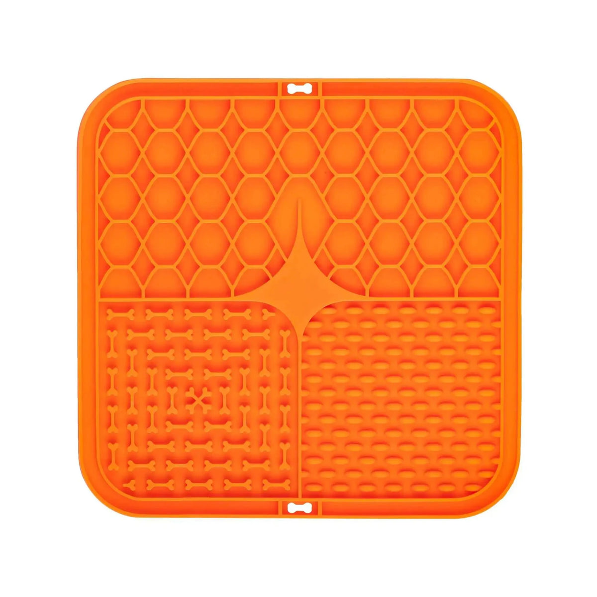 Orange silicone pet licking mat with suction cups for calm and slow feeding