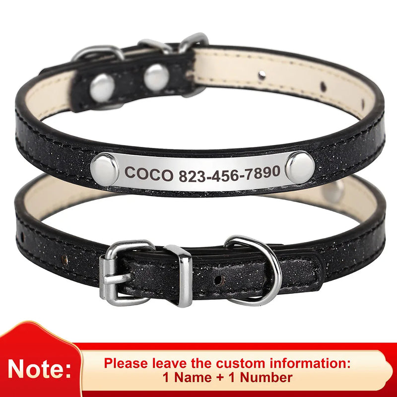 Individuell gravierte Leder-Hundehalsband mit ID-Tag
