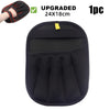 Black reusable pet grooming gloves with a mesh design and yellow tab