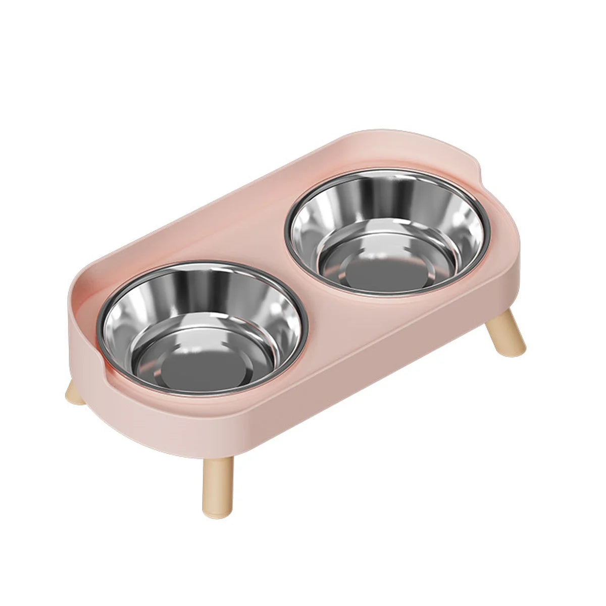 Set de deux bols à nourriture pour animaux rose avec deux bols en acier inoxydable.