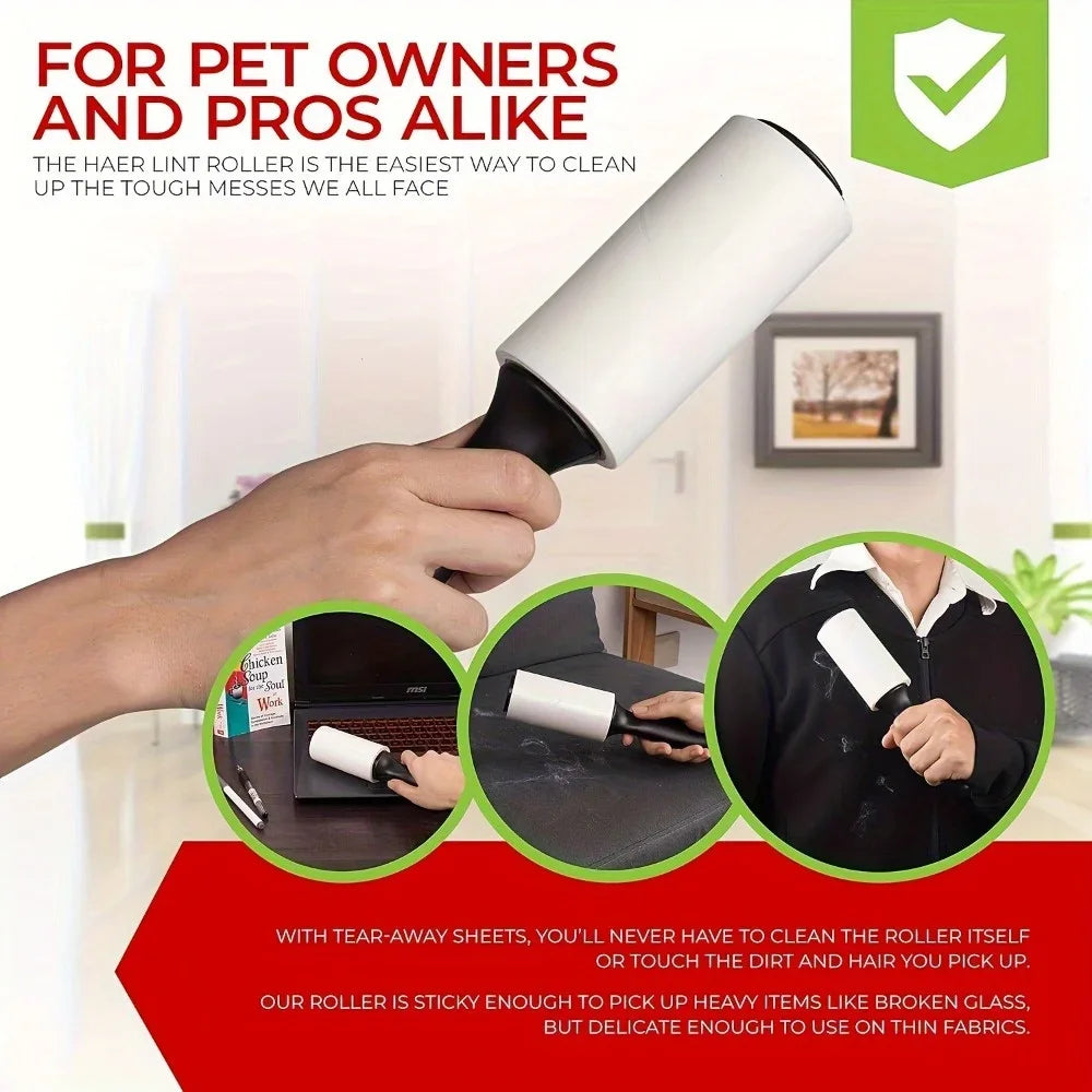 Adhesive Lint Roller with Handle for Pet Hair and Lint Removal
