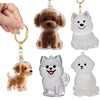 A set of pet hair storage keychains featuring various dog and cat figures made of clear resin.