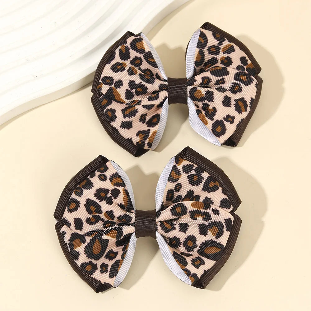 Leopard Bow Hair Clips for Girls - Set of 2