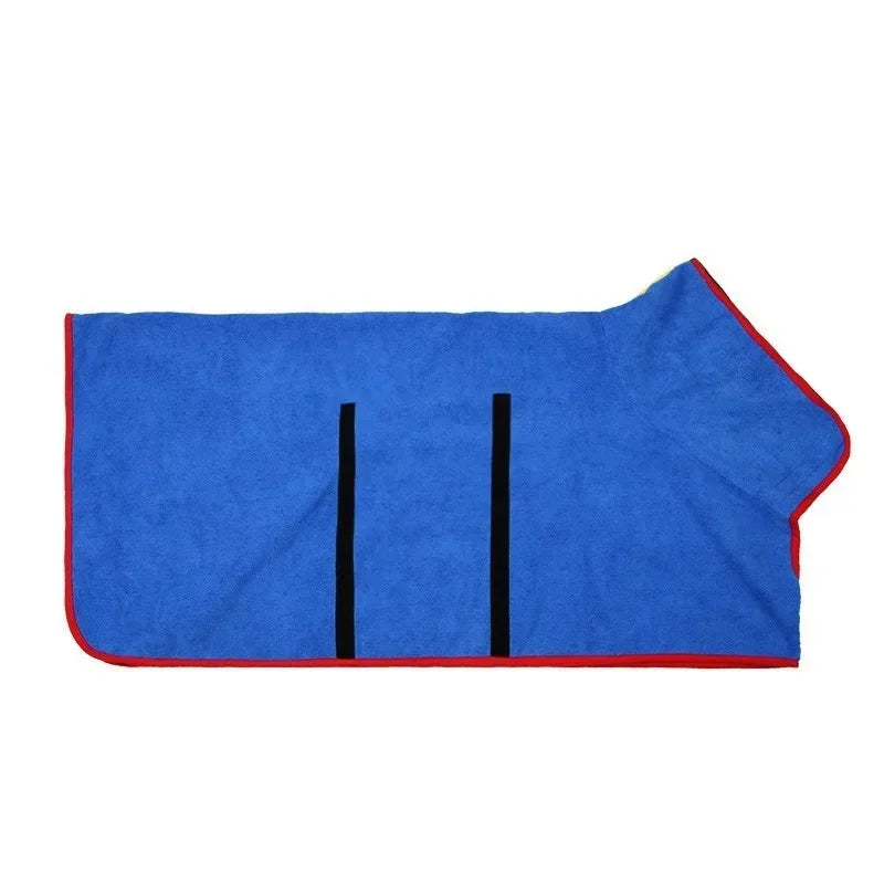 Blue quick-dry absorbent pet bathrobe for dogs and cats with black stripes