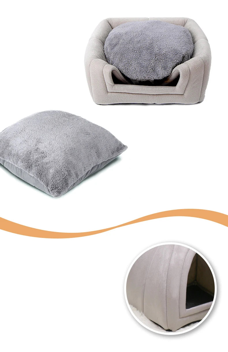 Cozy Cotton Cat & Small Dog Tent Bed with Cushion