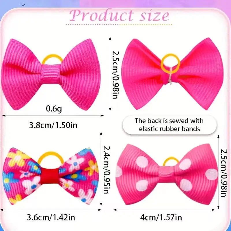 Handmade Dog Hair Bows with Rubber Bands - Colorful Wave & Flower Print Pet Grooming Accessories (50-Piece Set)