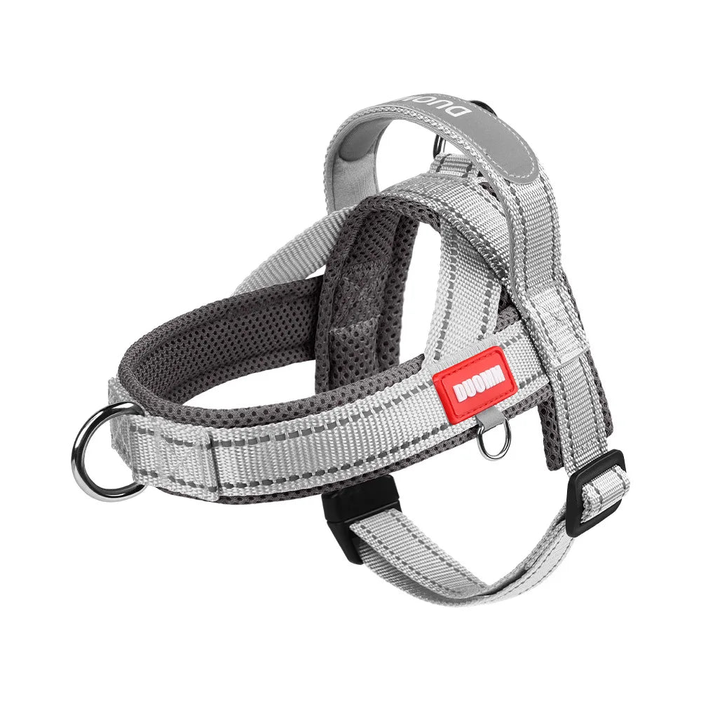 Arnés de paseo gris para perros pequeños a medianos con pecho acolchado y correas ajustables